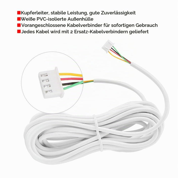 Video-Türklingelkabel, 4-adriges, Rundes, Flexibles Kupferkabel mit 2 Sicherungskabelanschlüssen 10-