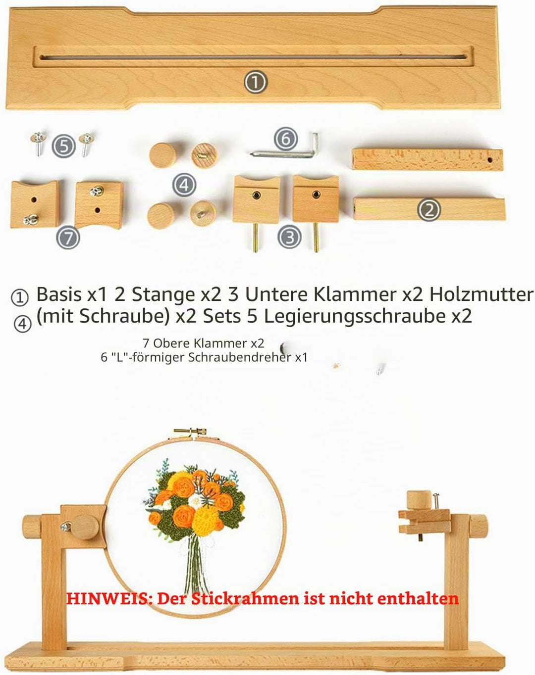 JasCherry Runde Stickständer, Buche Kreuzstich-Rahmen, Einstellbare Stickständer, Kreuzstich Ständer