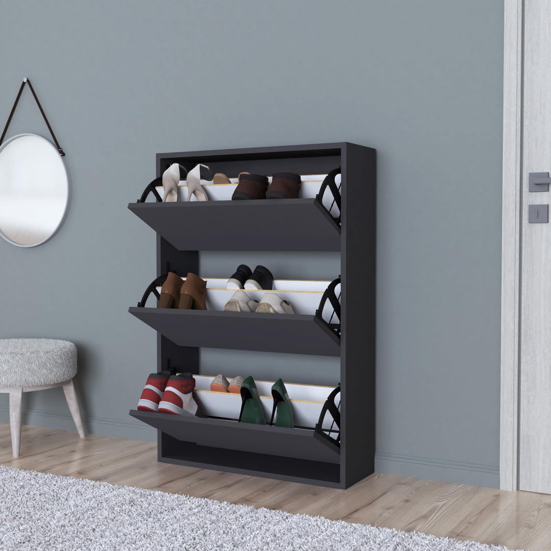 [en.casa] Schuhschrank Aurskog Schuhkipper für 18 Paare Schuhkommode mit 3 Kipptüren für Eingang, Fl