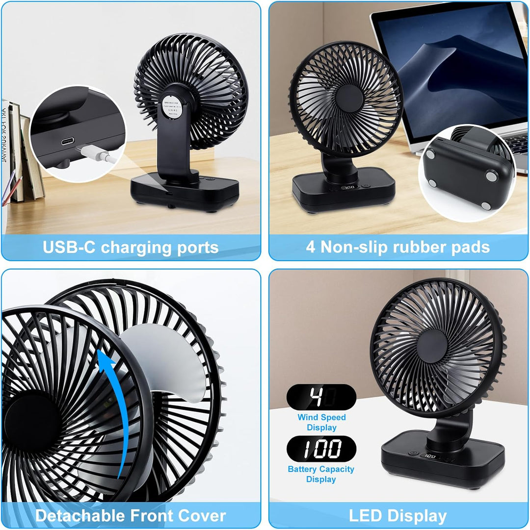 USB Tischventilator Oszillierend, Mini Ventilator Sehr Leise mit 4000mAh Batterie, Persönlicher Tisc