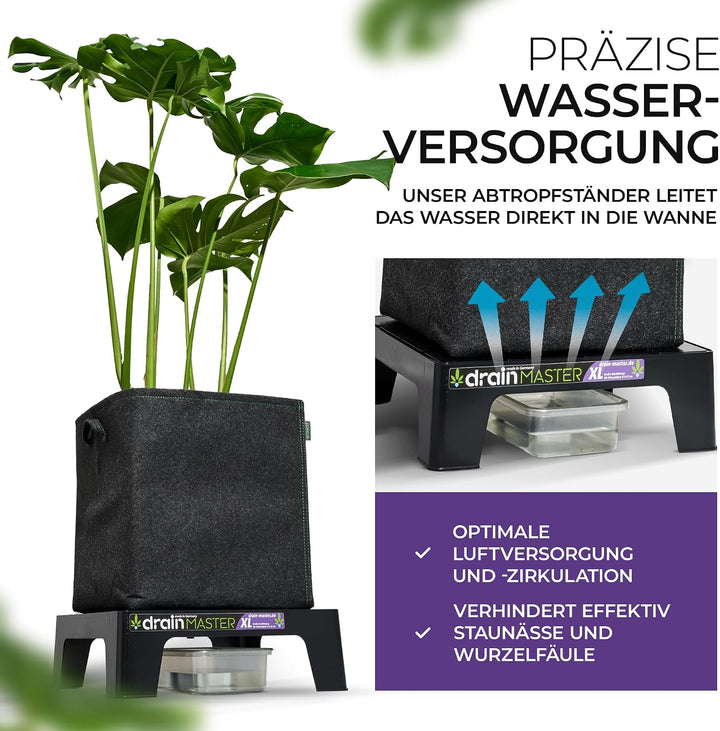 Blumentopf Untersetzer 38x38cm - 3er Set XL inkl. Ablaufwannen - Pflanzuntersetzer eckig Blumen Pfla