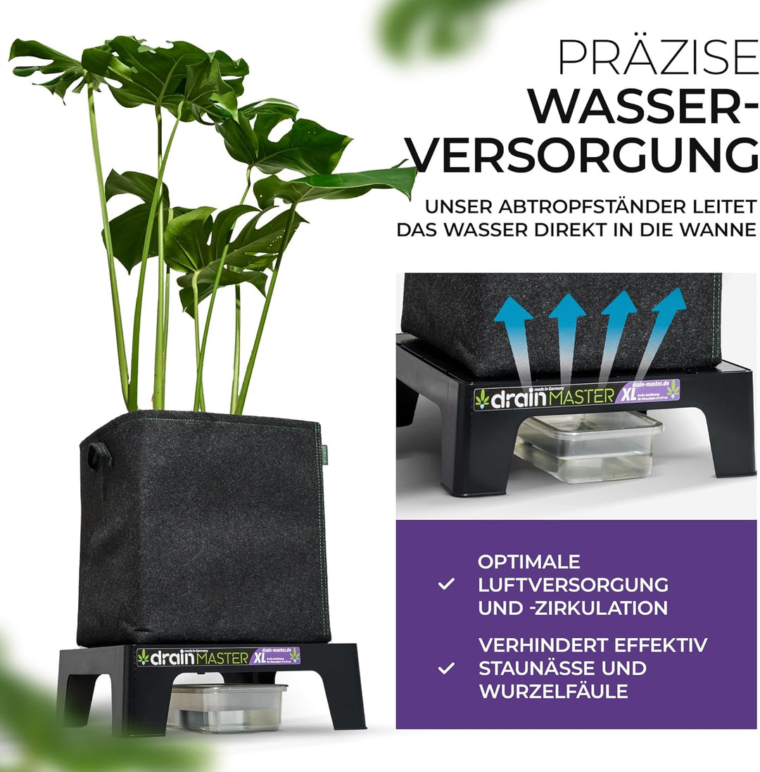 Blumentopf Untersetzer 38x38cm - 4er Set XL inkl. Ablaufwannen - Pflanzuntersetzer eckig Blumen Pfla