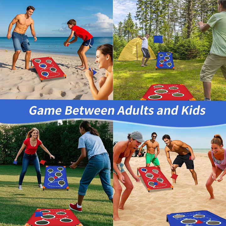 Tragbar Cornhole Spiel Outdoor Cornhole Säckchen mit PVC gerahmt und fünf Löchern zum Punkten für Ki