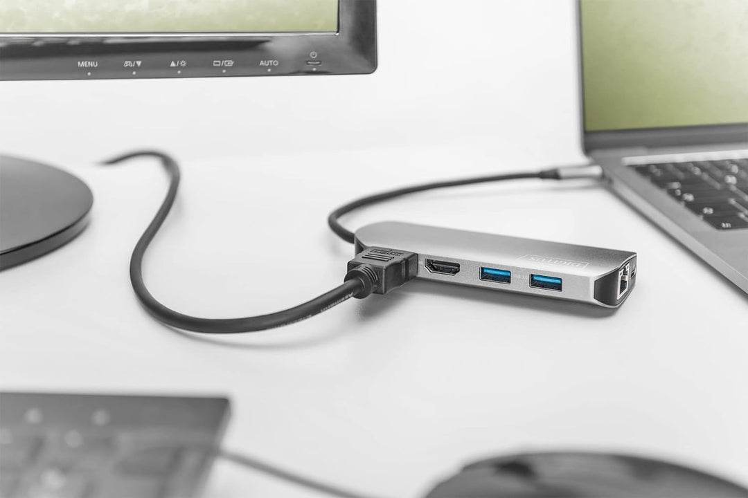 DIGITUS USB-C Docking-Station - 8-Port - Dual-Display-Funktion - 2x HDMI - Gbit LAN - 2 Card-Reader