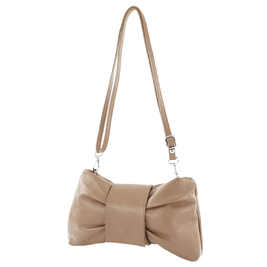 modamoda de - T214 - ital. Umhängetasche Clutch Leder Klein Dunkeltaupe, Dunkeltaupe