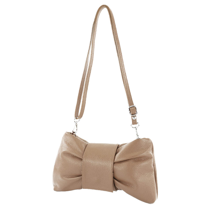 modamoda de - T214 - ital. Umhängetasche Clutch Leder Klein Dunkeltaupe, Dunkeltaupe