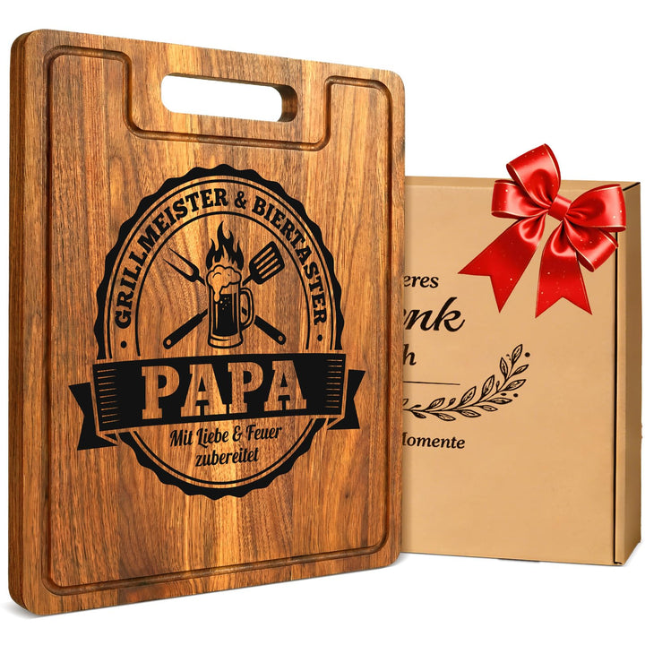Vatertagsgeschenk für Papa - Graviertes Akazienholz Schneidebrett XXL Dick 2CM, Papa Geschenk Geburt
