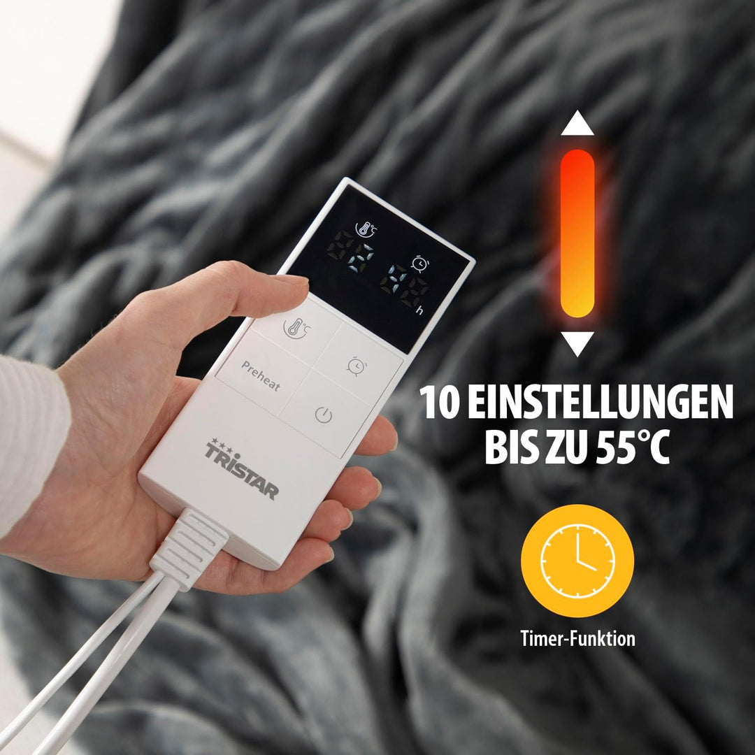 Tristar Elektrische Decke – 180 x 120 cm Fleece – Maschinenwaschbar – Einstellbarere Temperatur – Ab