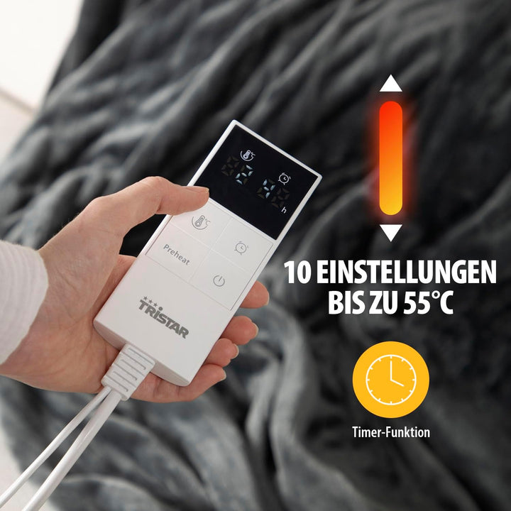 Tristar Elektrische Decke – 180 x 120 cm Fleece – Maschinenwaschbar – Einstellbarere Temperatur – Ab