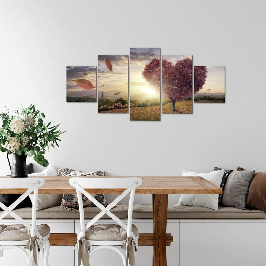 Runa Art Wandbilder Herbst Baum Herz 5 Teilig Bild auf Vlies Leinwand Deko Wohnzimmer Schlafzimmer P
