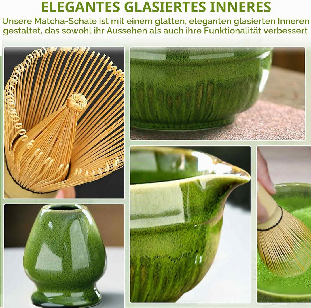 6 Stück Matcha Set, Matcha Tee Sets, Keramik Matcha Schale mit Ausgiesser, Bambus Matcha Besen, Chas