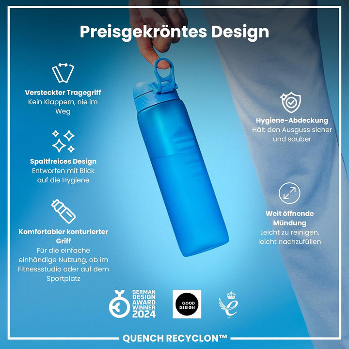 Ion8 1 Liter Trinkflasche, 1000ml, Auslaufsicher, Einhandöffnung, Sichere Verriegelung, Spülmaschine