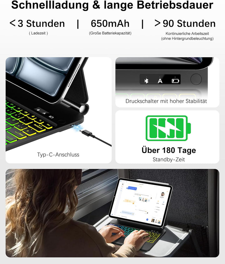 JADEMALL Magic Keyboard für iPad Air 13 M3 2025 & M2 2024-7-Farben Beleuchtung, Trackpad, Magnetisch