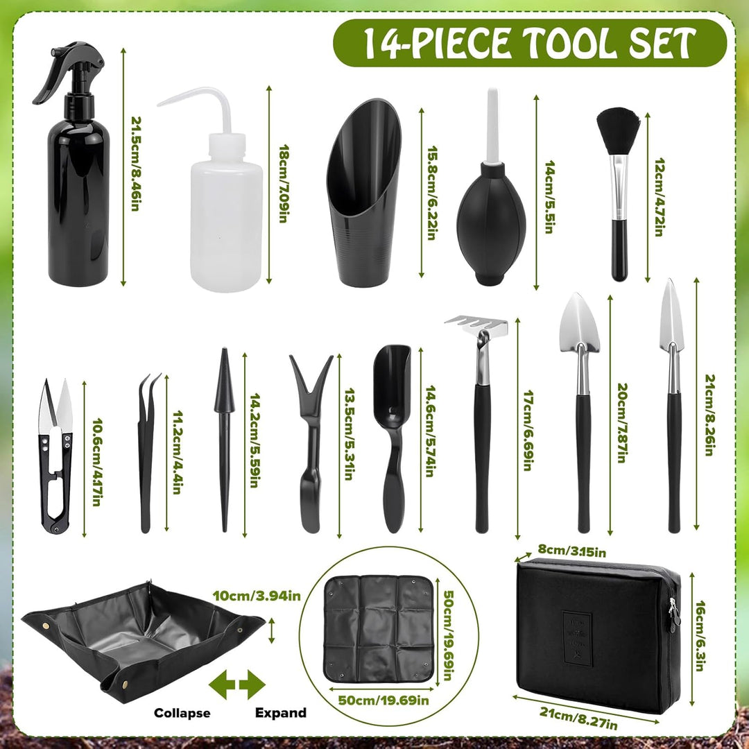 Bonsai Werkzeug Set 16-teilig Gartenwerkzeug für Zimmerpflanzen, Bonsai &amp; Sukkulenten – Ideal für Zu