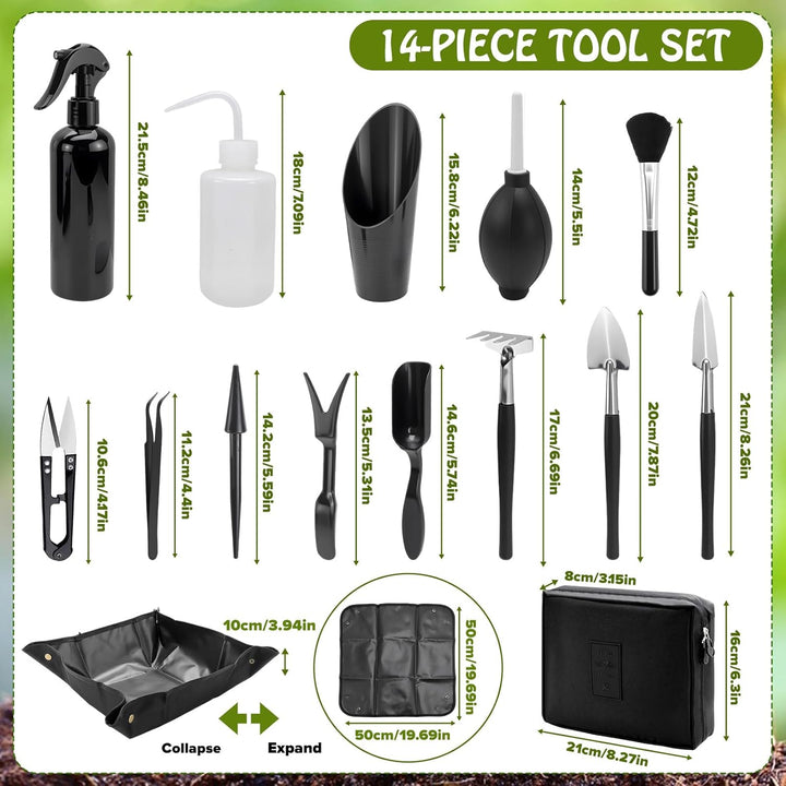 Bonsai Werkzeug Set 16-teilig Gartenwerkzeug für Zimmerpflanzen, Bonsai &amp; Sukkulenten – Ideal für Zu