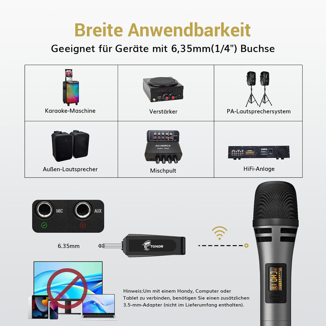 TONOR Mikrofon kabellos, drahtloses Funkmikrofon Wireless Microphone Handmikrofon dynamisch Microfon