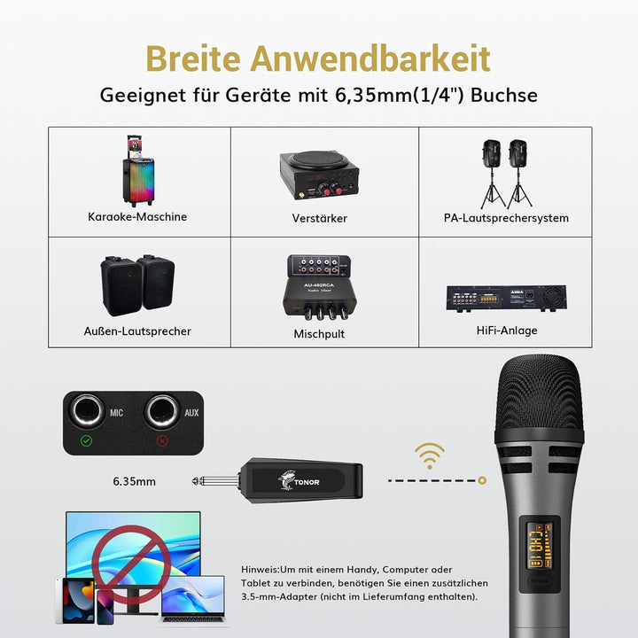 TONOR Mikrofon kabellos, drahtloses Funkmikrofon Wireless Microphone Handmikrofon dynamisch Microfon