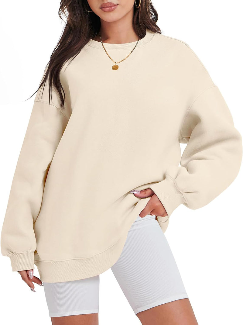 Timuspo Pullover Damen Oversize Langarm Fleece Rundhalsausschnitt Sweatshirt Herbst Winter Frauen Mä