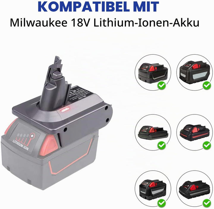 BTRUI Für Dyson V6 Milwaukee Batterieadapter, für Milwaukee M18 18 V Akku auf Dyson V6 SV03 SV04 SV0