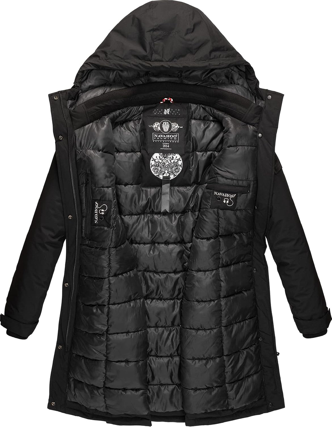 Navahoo Damen Wintermantel Winterparka mit Kapuze Letiziaa XS-3XL M Schwarz, M Schwarz