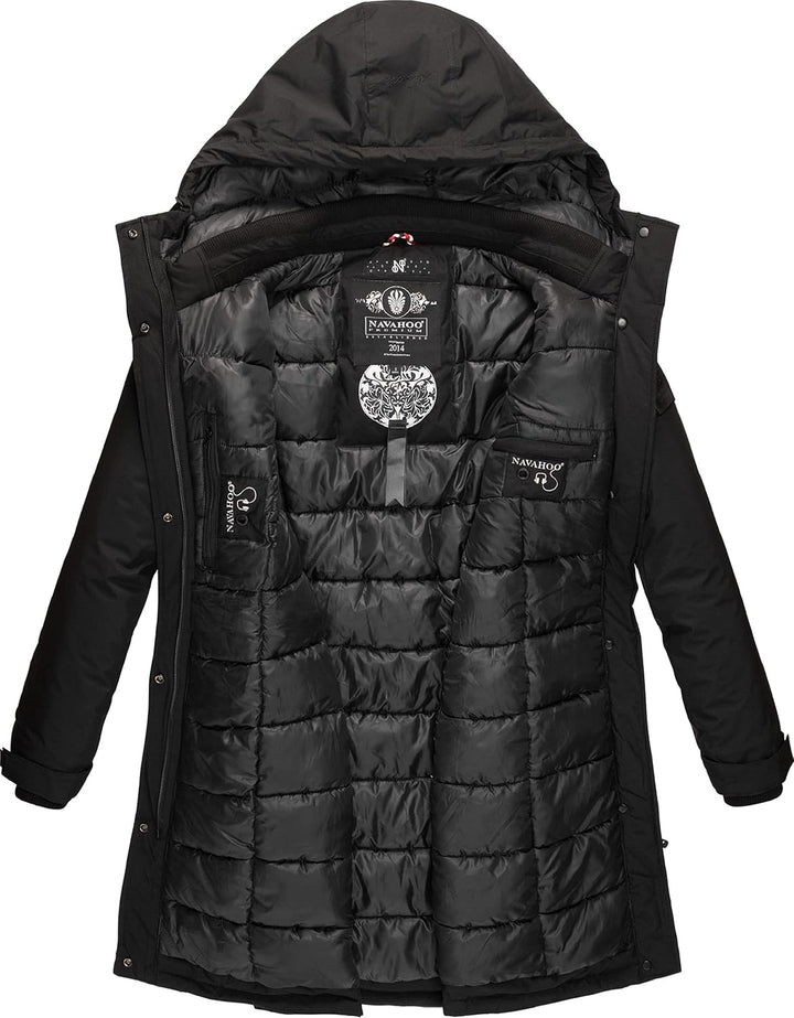 Navahoo Damen Wintermantel Winterparka mit Kapuze Letiziaa XS-3XL M Schwarz, M Schwarz