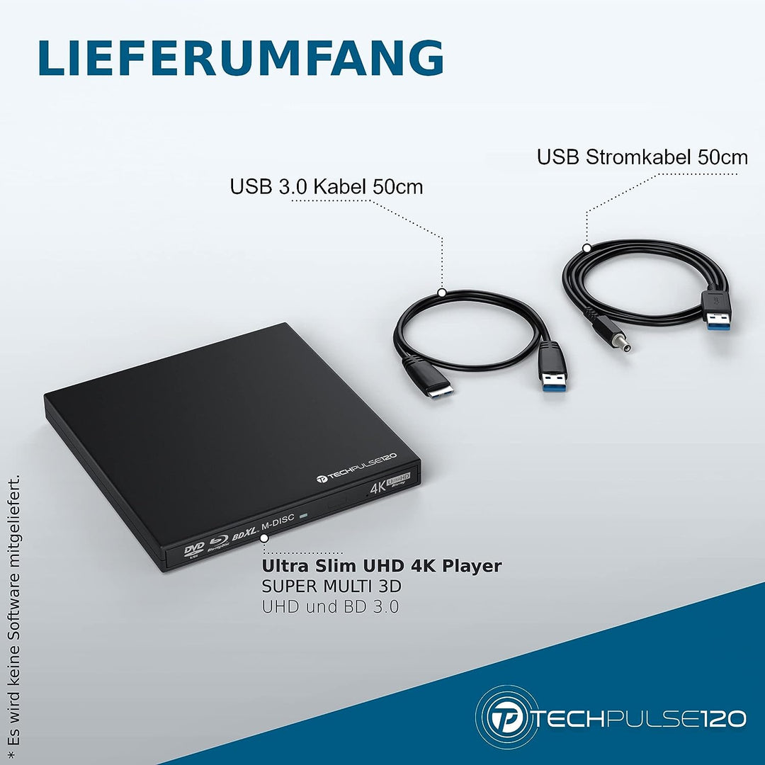 techPulse120 portables USB 3.0 4K UHD 3D M-Disc BDXL HDR10 Laufwerk Blu-ray Brenner Burner Superdriv