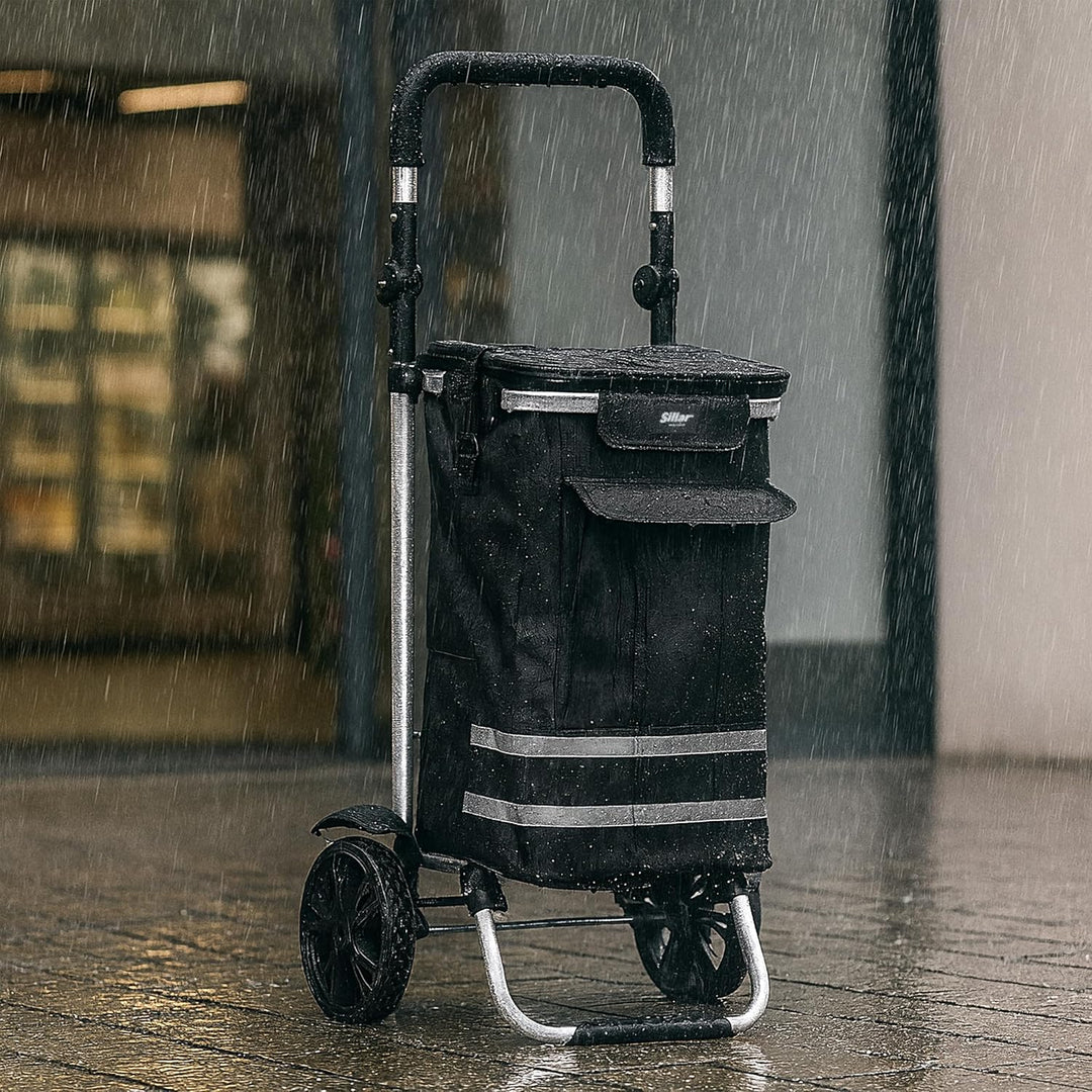 Sillar Einkaufstrolley klappbar 56 L – Einkaufsroller/Warenkorb/Hackenporsche mit Kühlfunktion 5 L,