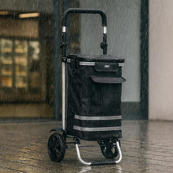 Sillar Einkaufstrolley klappbar 56 L – Einkaufsroller/Warenkorb/Hackenporsche mit Kühlfunktion 5 L,