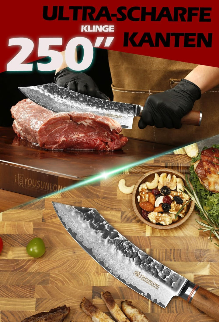 YOUSUNLONG Blockmesser 10 Zoll Profi Blockmesser mit Damast Klinge 25 cm Knives Japanischer Griff au