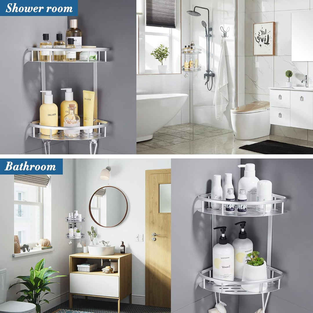 GERUIKE Duschkorb Ohne Bohren Ecke - Badezimmer Regal Silber - Duschregal Ecke Badezimmer Organizer,