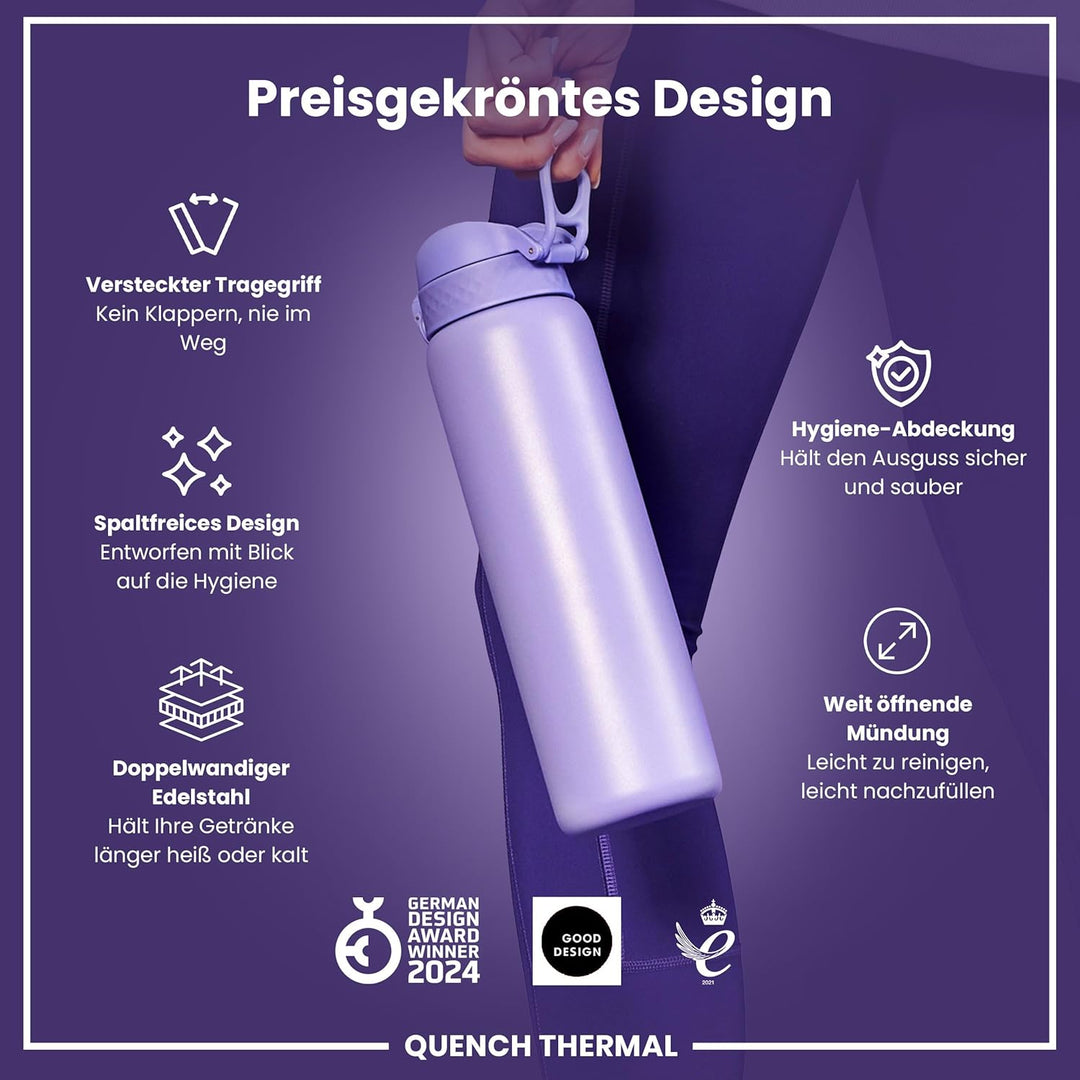 Ion8 Vakuumisolierte Edelstahl-Trinkflasche, 1 Liter, 920 ml, Auslaufsicher, Einhandöffnung, Sichere