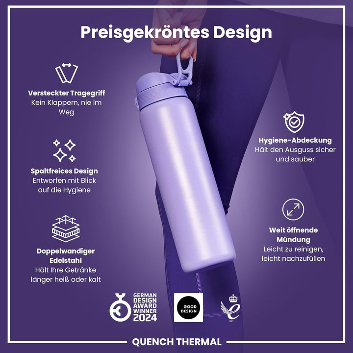 Ion8 Vakuumisolierte Edelstahl-Trinkflasche, 1 Liter, 920 ml, Auslaufsicher, Einhandöffnung, Sichere