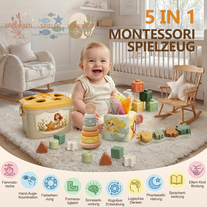 Anook Montessori Spielzeug ab 6 Monate, 5 in 1 Motorikspielzeug ab 6 9 12 Monate mit Babyspielzeug K