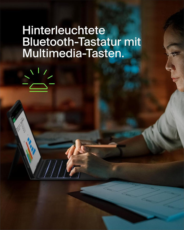 Belkin Everyday Tastatur mit Hülle u. Halter, hinterleuchtete iPad Tastatur, Multi-Gesture-Steuerung