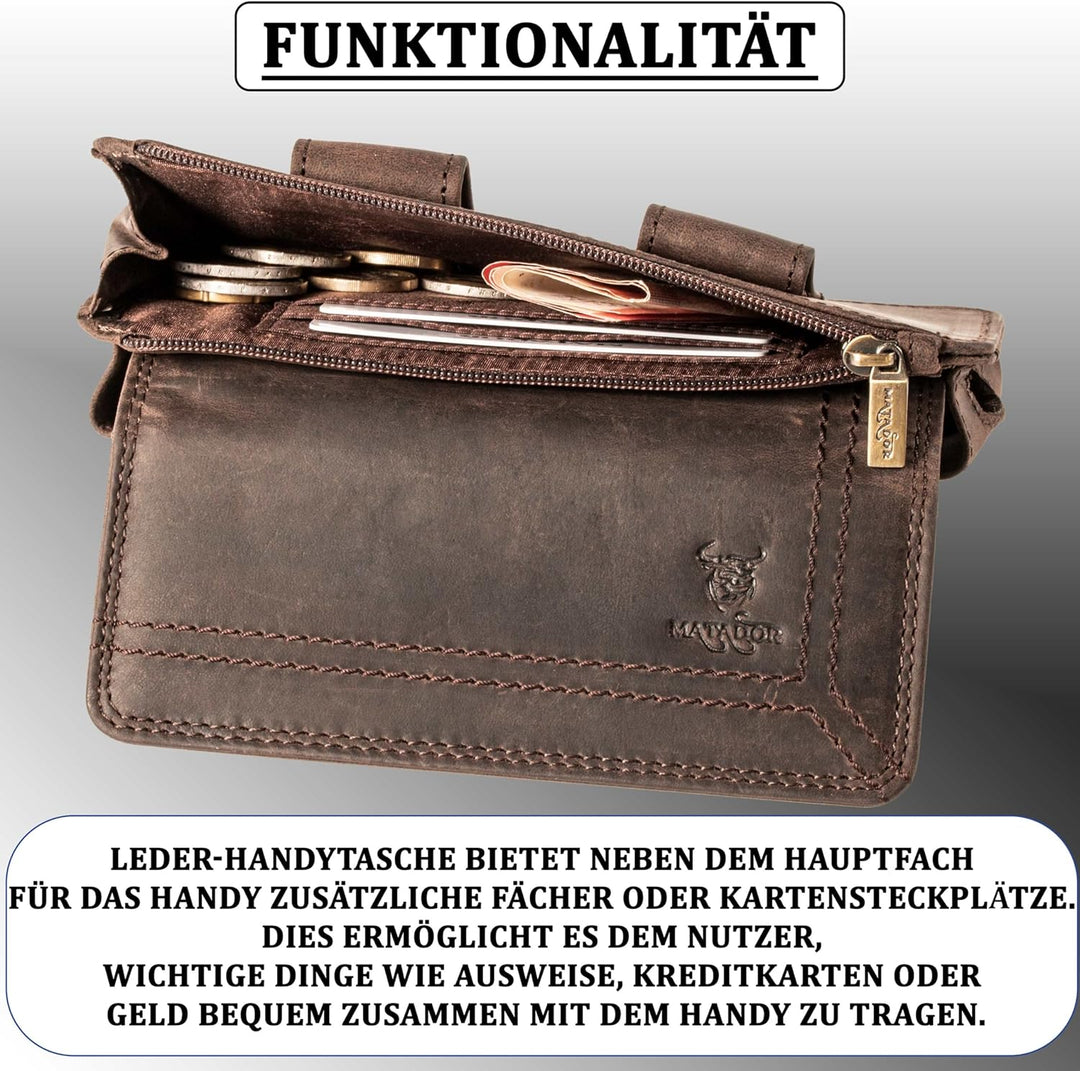 MATADOR Echt Leder Universal Handy-Tasche Holster Gürteltasche Magnetverschluss Quer für Handys bis