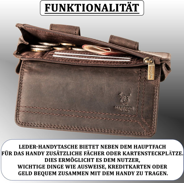 MATADOR Echt Leder Universal Handy-Tasche Holster Gürteltasche Magnetverschluss Quer für Handys bis