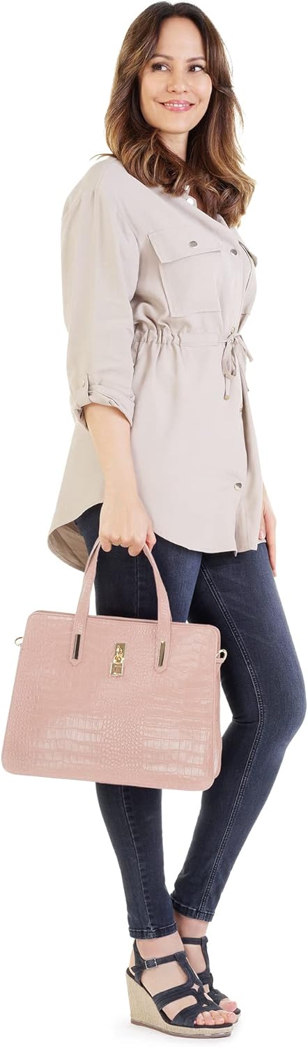 Handtasche Echt Leder Damen Made in Italy, Smartphonefach, Kroko-Design, elegante Umhängetasche, Dam