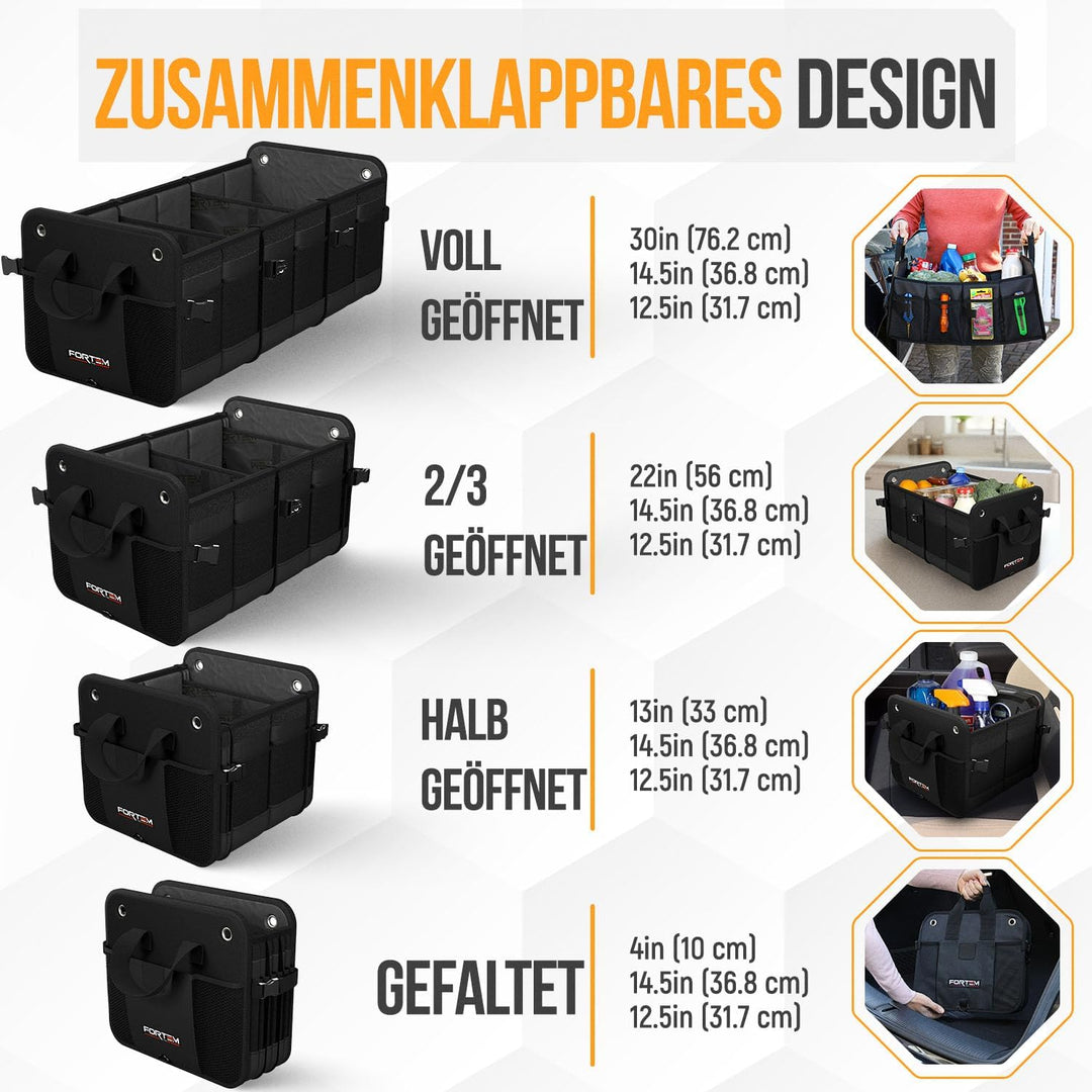 FORTEM Kofferraum Organizer, Kofferraumtasche, Zusammenklappbarer Auto Organizer Kofferraum mit Fäch