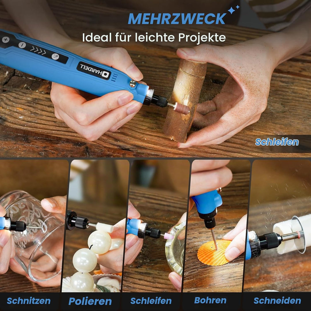 HARDELL Mini Akku Rotationswerkzeug mit LED, 5 Geschwindigkeiten (5000-18000 U/min), 3,7V Multifunkt