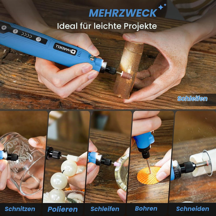 HARDELL Mini Akku Rotationswerkzeug mit LED, 5 Geschwindigkeiten (5000-18000 U/min), 3,7V Multifunkt