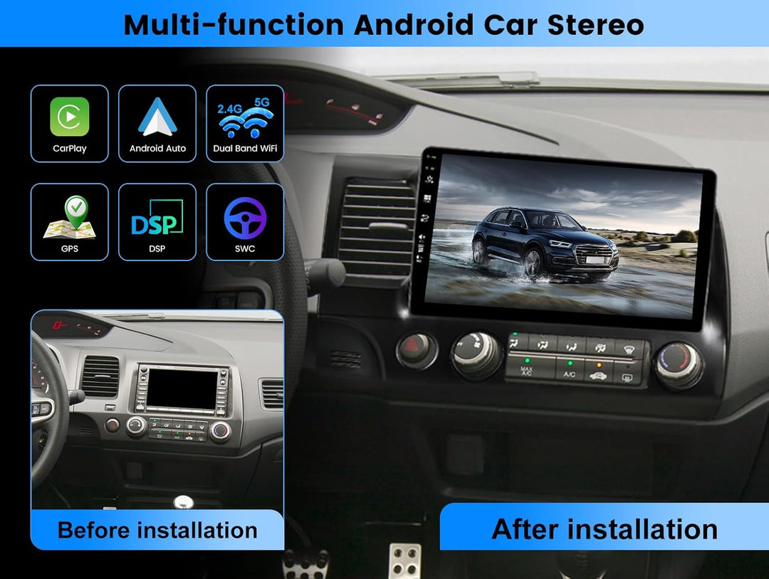 [6G+128G] - Android 15 - Autoradio für Honda Civic (2006-2011) - Kabellos CarPlay/Android Auto - LED