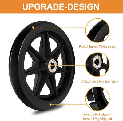 2 Stück 200 mm Solide Ersatzräder – Umweltfreundliches Gummimaterial, Verschleissfeste PU-Reifen, Ru