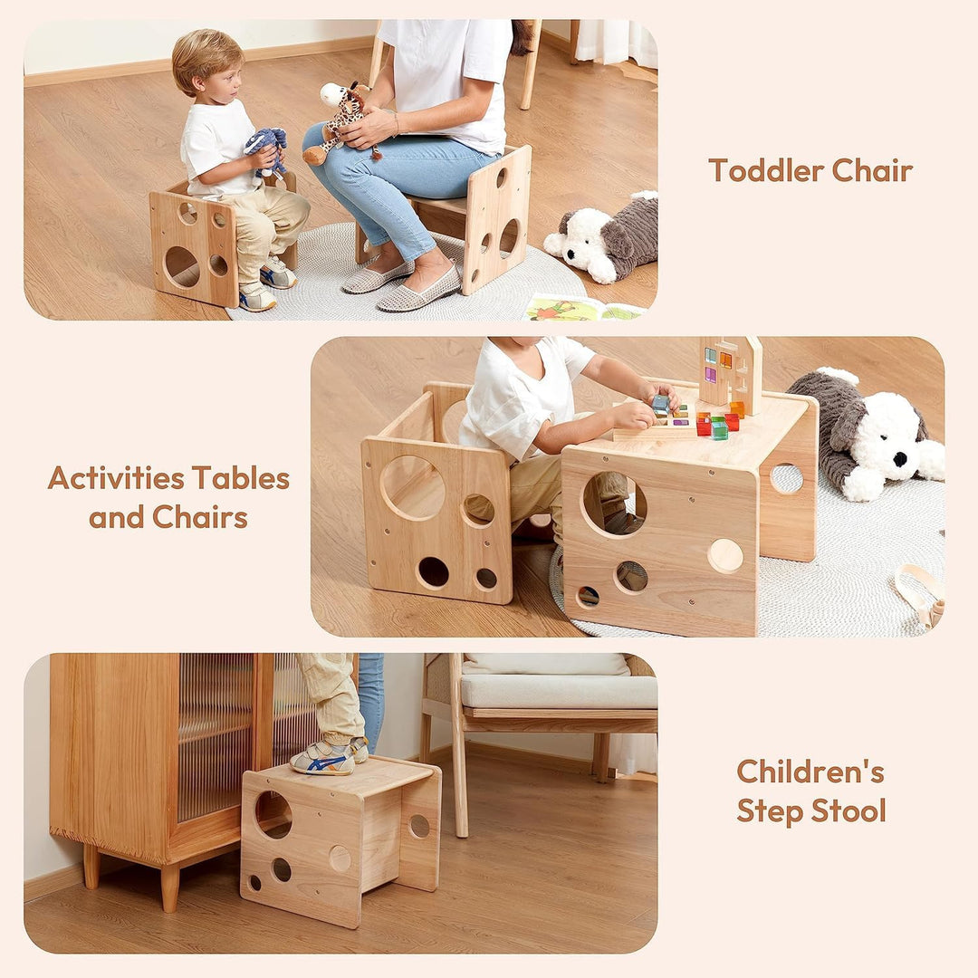 Montessori Beikosttisch kindertisch mit stühlen für Kleinkinder 1-3 Jahre, höhenverstellbar, Kinder-