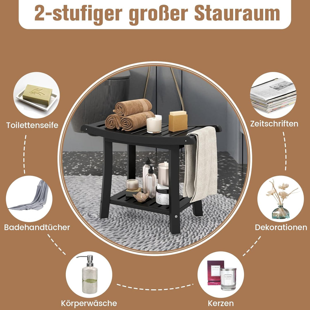 COSTWAY Duschbank Bad, Sitzbank mit Ablage, Badhocker 170 kg belastbar, Badezimmerbank Duschstuhl, D