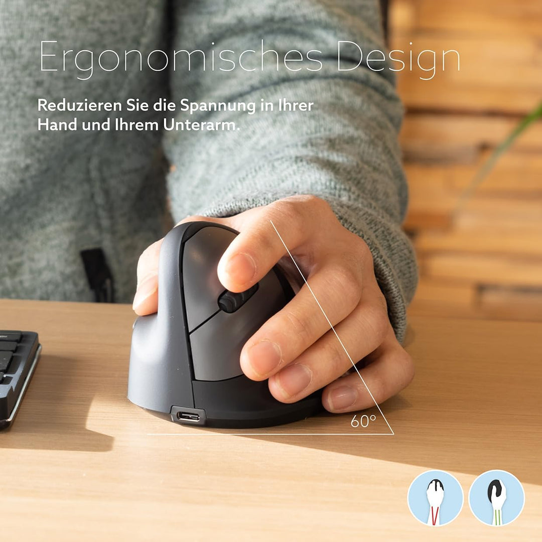 R-Go Tools HE Maus, Ergonomische Design, Vertikale Maus für Linkshänder, Gross (Handlänge über 185mm