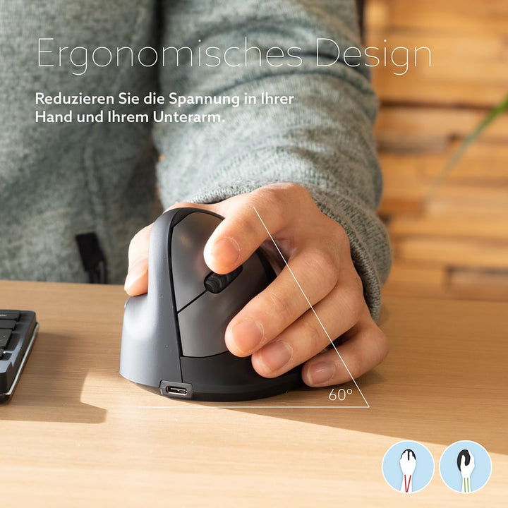 R-Go Tools HE Maus, Ergonomische Design, Vertikale Maus für Linkshänder, Gross (Handlänge über 185mm
