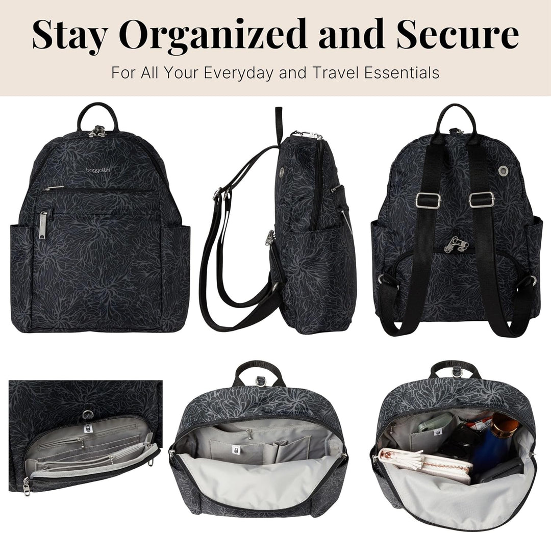 Baggallini Damen Securtex Anti-Diebstahl-Urlaubsrucksack Einheitsgrösse Midnight Blossom, Einheitsgr