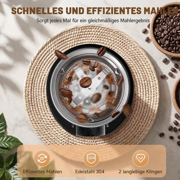 Kaffeemühle 300W Kaffeemühle Elektrisch und Gewürzkapazität bis zu 80 g Kaffeebohnen Klingen aus ros