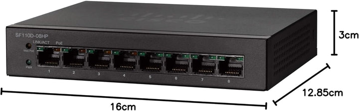 Cisco Small Business SF110D-08HP No Managed L2 Fast Ethernet (10/100) Schwarz Unterstützung Power Ov