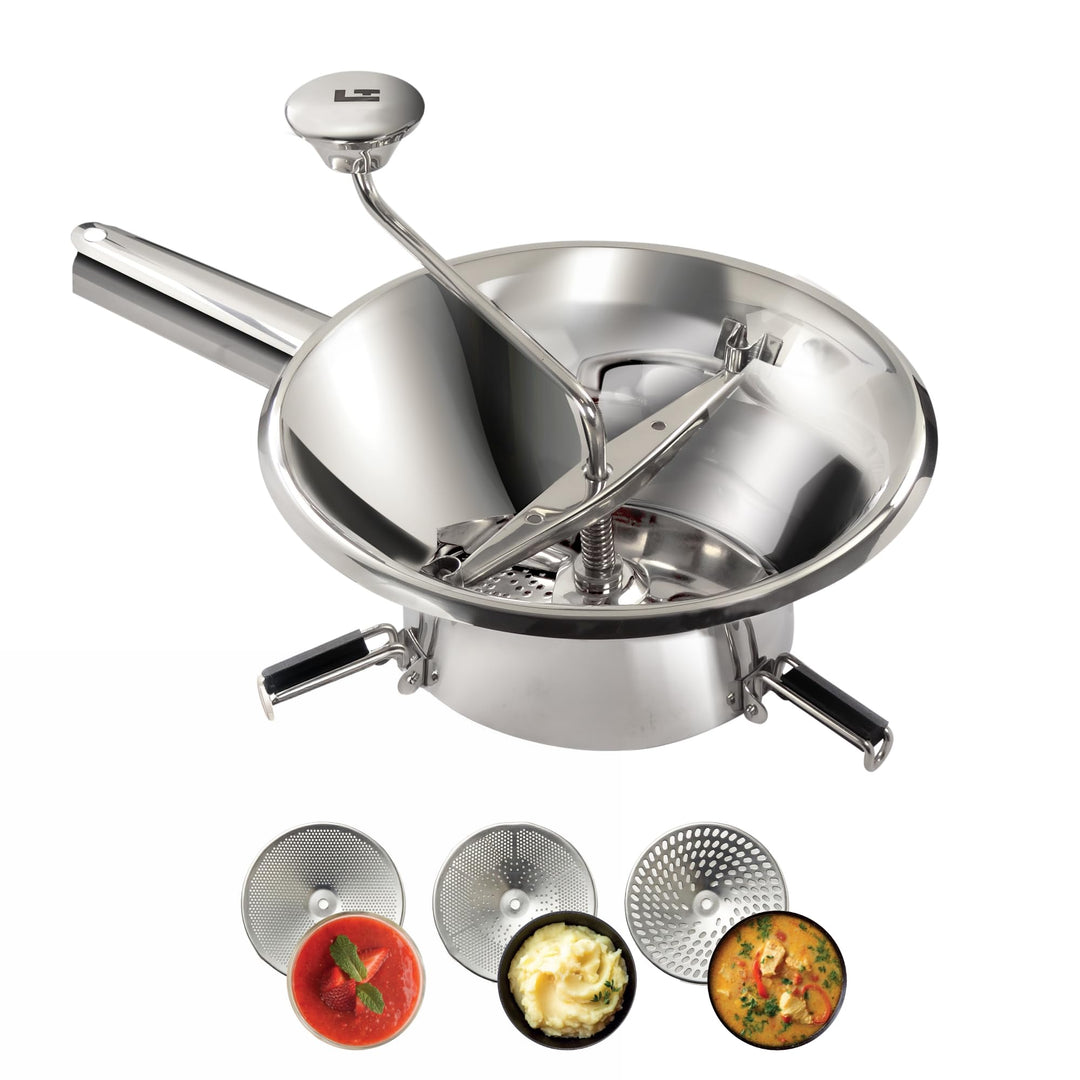 LA BONNE GRAINE Edelstahl-Passiermühle 24 cm | Profi Flotte Lotte mit 3 Siebscheiben | Passiergerät